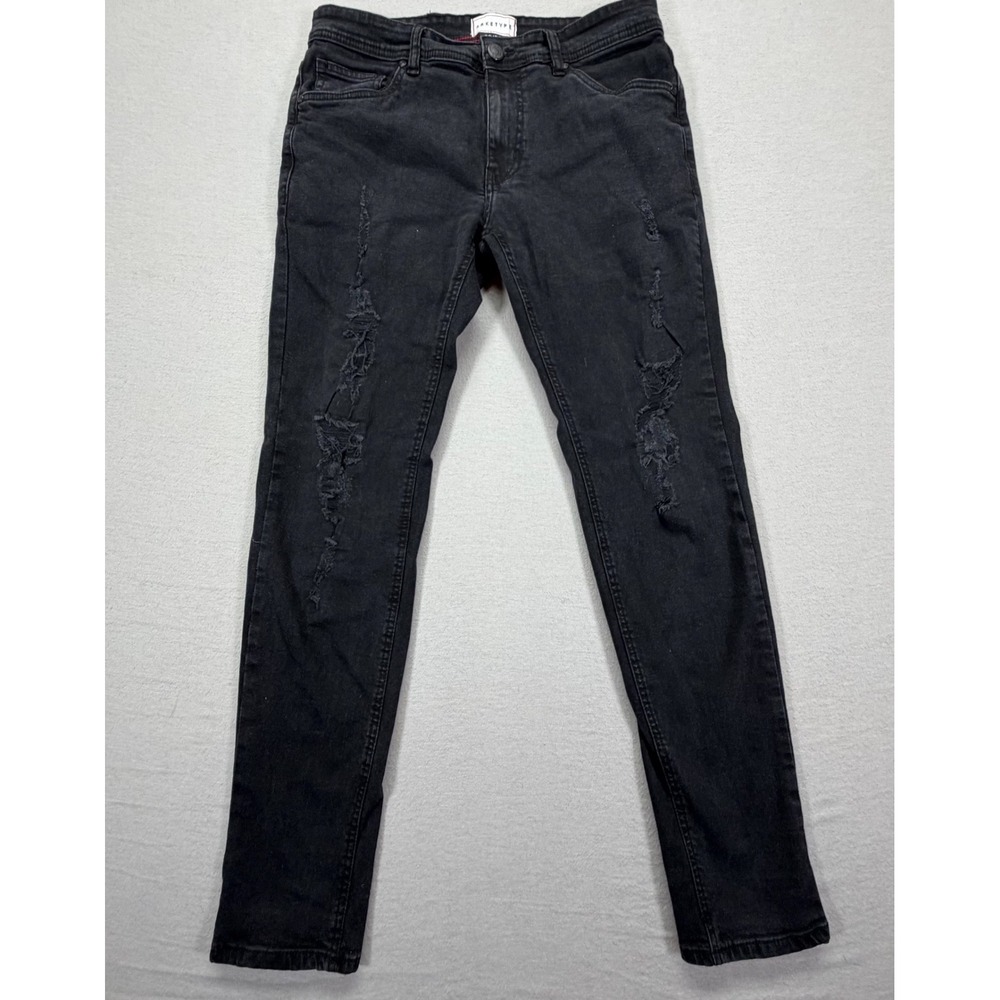 Arketype Jeans Mens 32x32 Good Black Distressed‎ Ripped Skinny Denim Pants